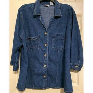 Vintage 90s Carolina Blues Denim Shirt Womens Plus 18W Blue Button Up Top